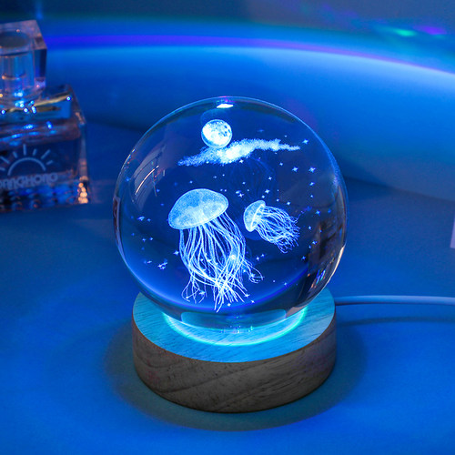 发光海洋海豚水母水晶球摆件