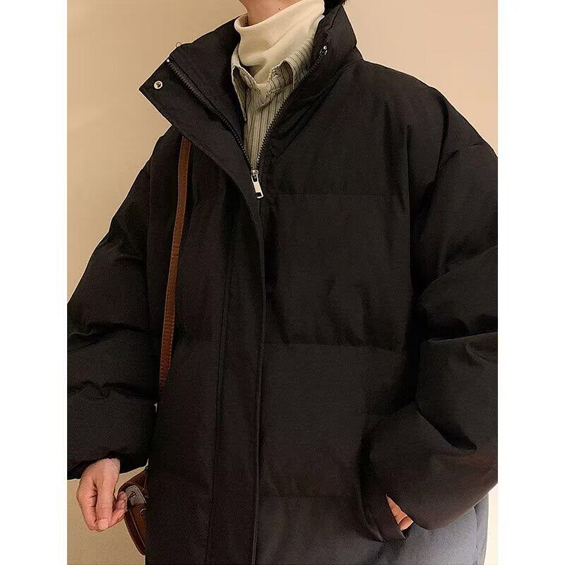 棉服男士冬季潮牌短款棉衣外套设计感小众纯色宽松立领面包服棉袄