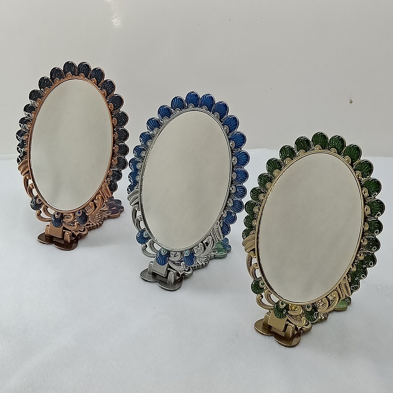 俄罗斯复古便携孔雀大号镜子台式折叠化妆镜公主美容结婚梳妆镜子