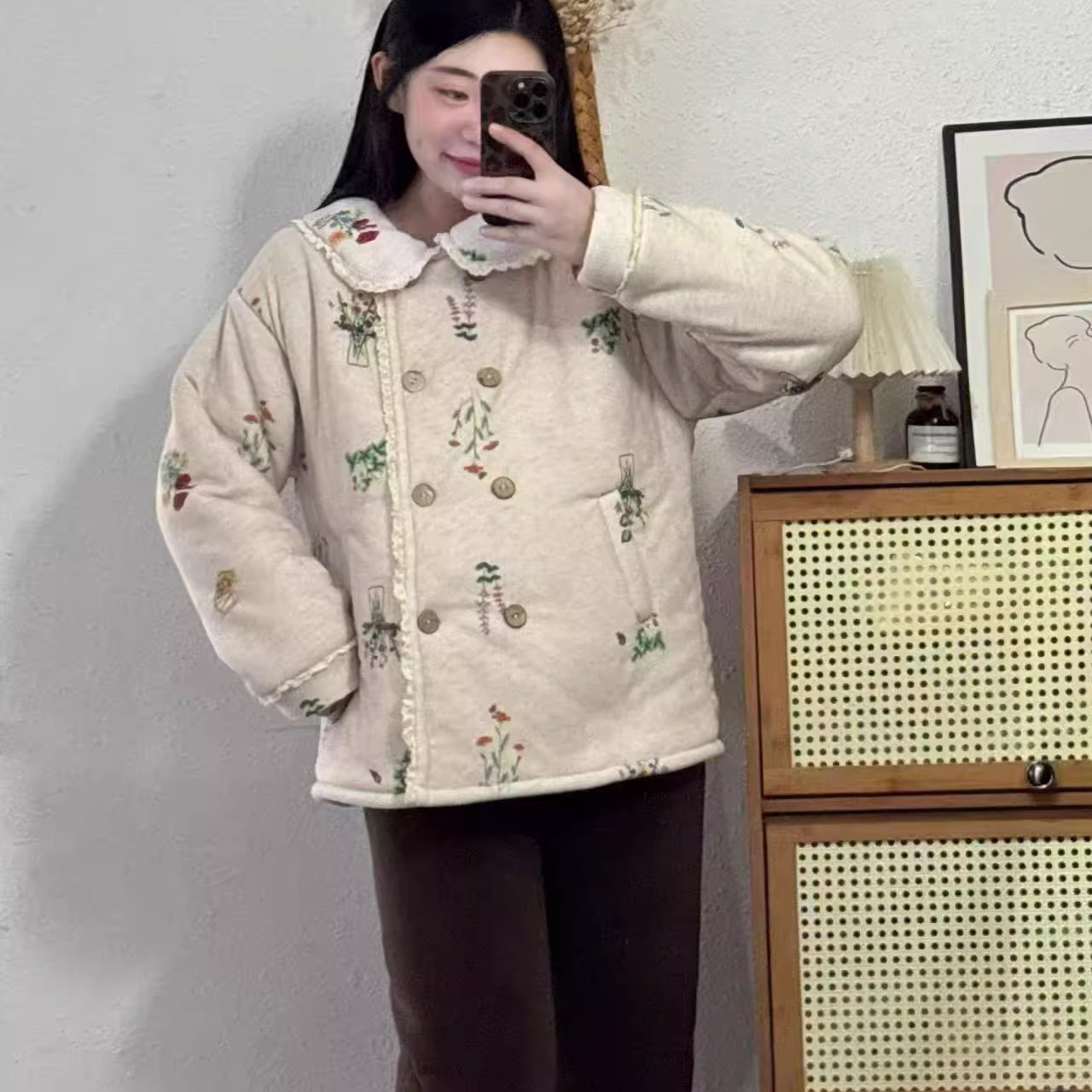 女士冬季双排扣家居服套装