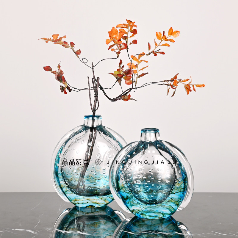 轻奢创意透明蓝加厚琉璃定制款海洋玻璃酒店样板房售楼处插花装饰