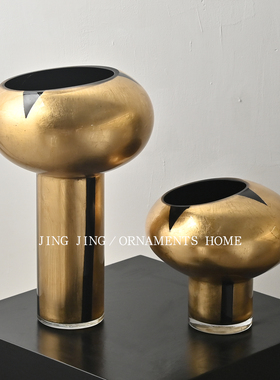 晶晶新中式手工彩绘金箔玻璃花瓶餐厅餐桌边柜装饰设计感鲜花器皿