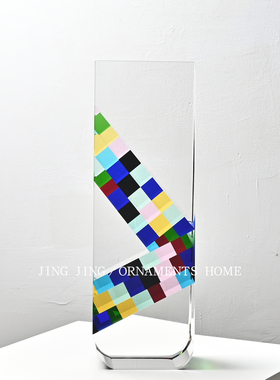 当代简约马赛克拼透明水晶几何摆件入户玄关台客厅边角几高档摆件