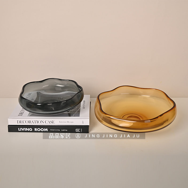 北欧简约花边玻璃水果盘居家餐桌茶几桌面装饰摆件台面糖果盘容器