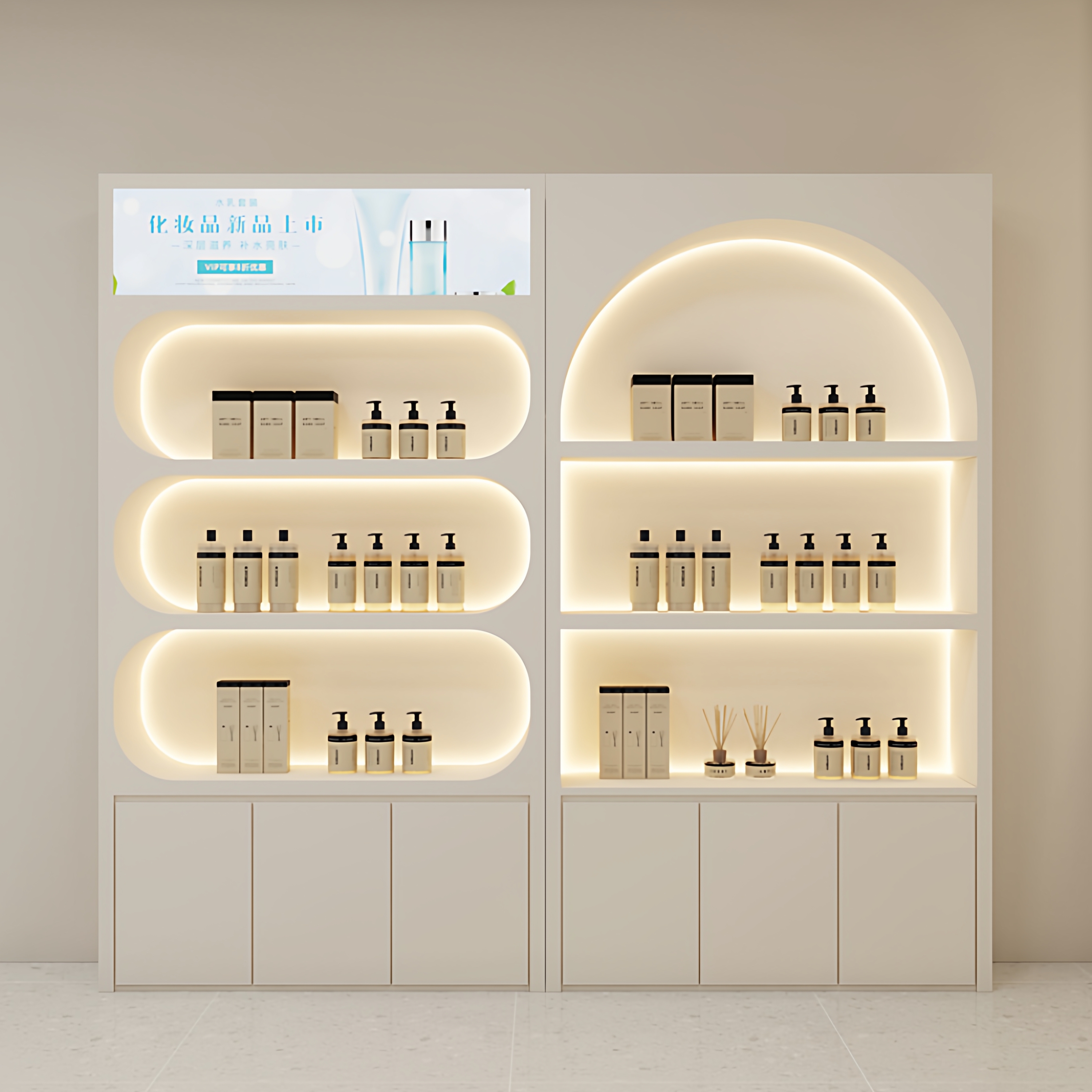 化妆品展示柜美容院理发店产品展示柜多层简约带灯置物架陈列货架