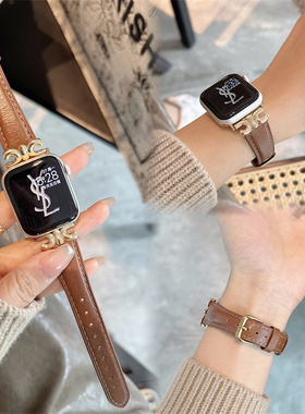 小众applewatch表带S8真皮适用S10苹果手表带女iwatch表带S9商务