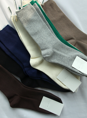 韩国东大门REBORN纯色长堆堆袜简约潮流坑条百搭黑白灰色纯棉女袜