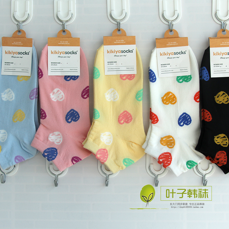 25春夏纯棉女士短袜韩国东大门可爱彩色桃心休闲薄款吸汗短筒船袜