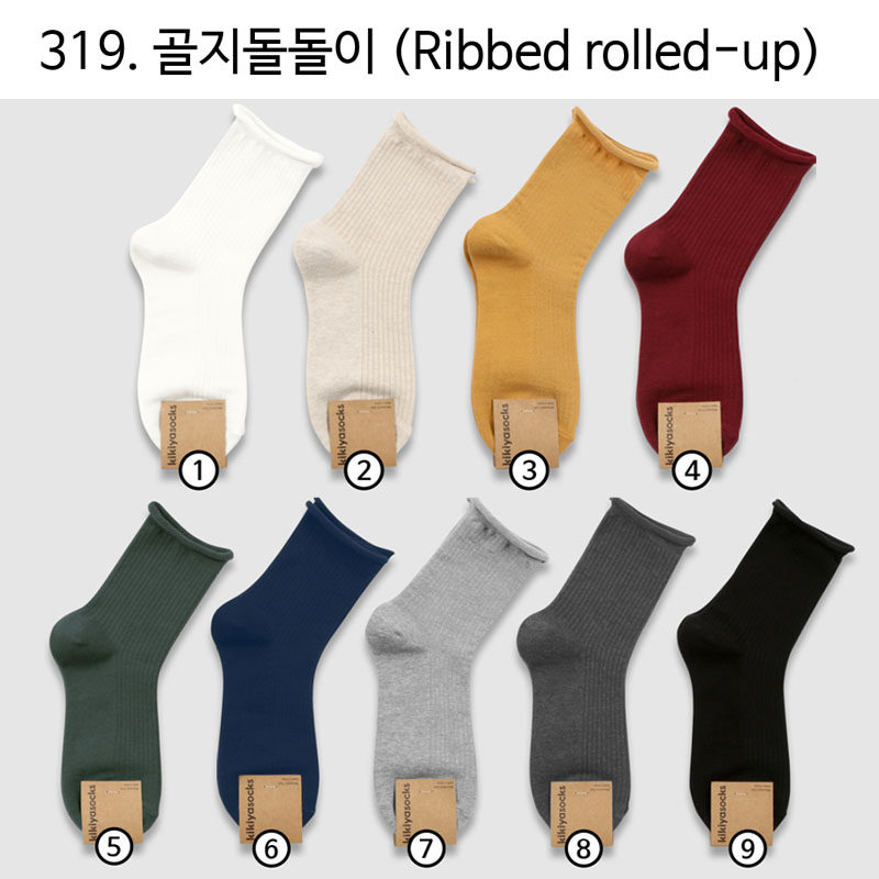 清仓 春秋袜子女纯棉中筒袜纯色藏蓝酒红净版竖条纹松口卷边袜