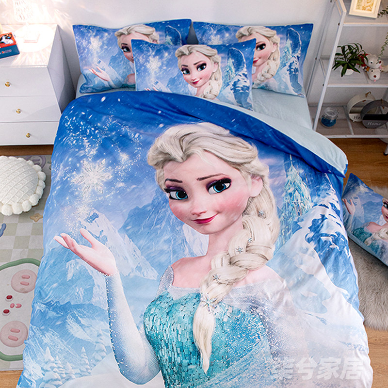 卡通艾莎全棉四件套公主房床上三件套冰雪奇缘被套床单纯棉单人被