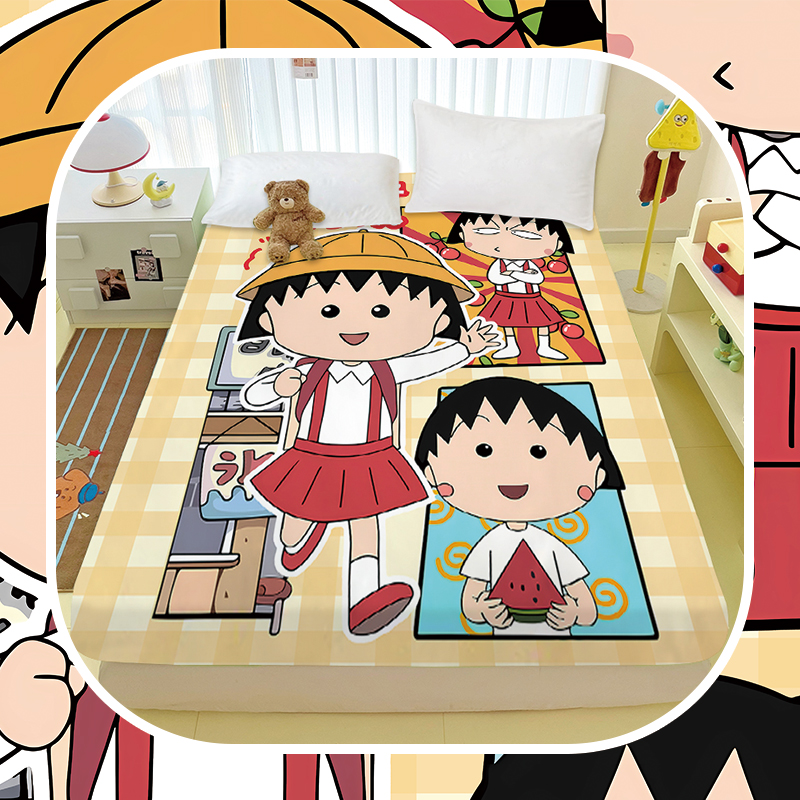 卡通樱桃小丸子全棉床笠纯棉床单枕套儿童房床垫套罩家用单双人床