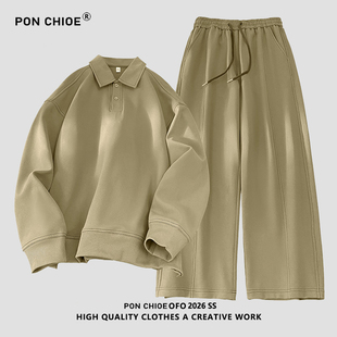 情侣装 长裤 青少年两件套 男女宽松polo长袖 ponchioe休闲运动套装