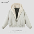 ponchioe冬季 宽松情侣百搭加厚棉衣 毛领座山雕保暖棉服男2025美式