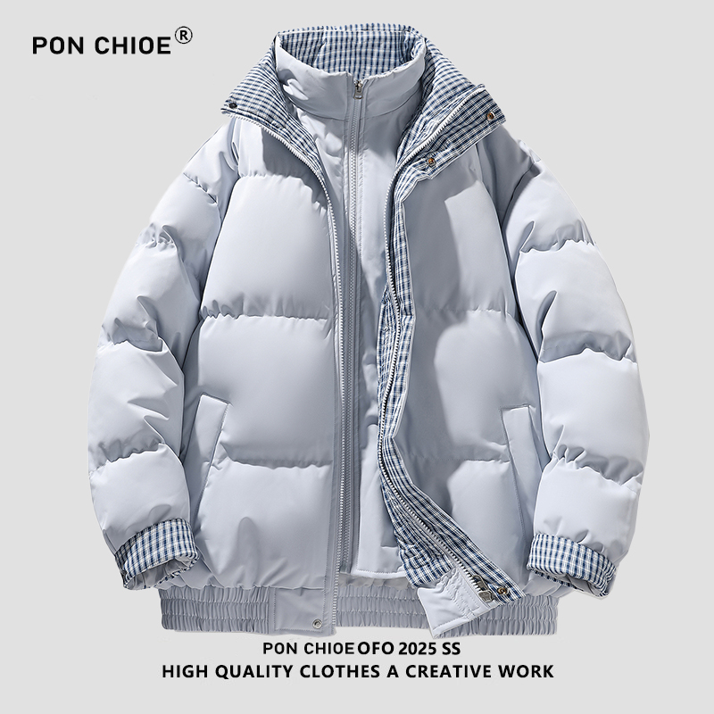 ponchioe羽绒棉服男女情侣装新款冬季假两件加厚棉衣夹棉外套男