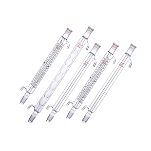 蛇形冷凝管 球形回流管 直型蒸馏器整套 300/400/500mm 19 24#*2 加厚高硼硅玻璃 耐高温耐酸碱 化学实验室