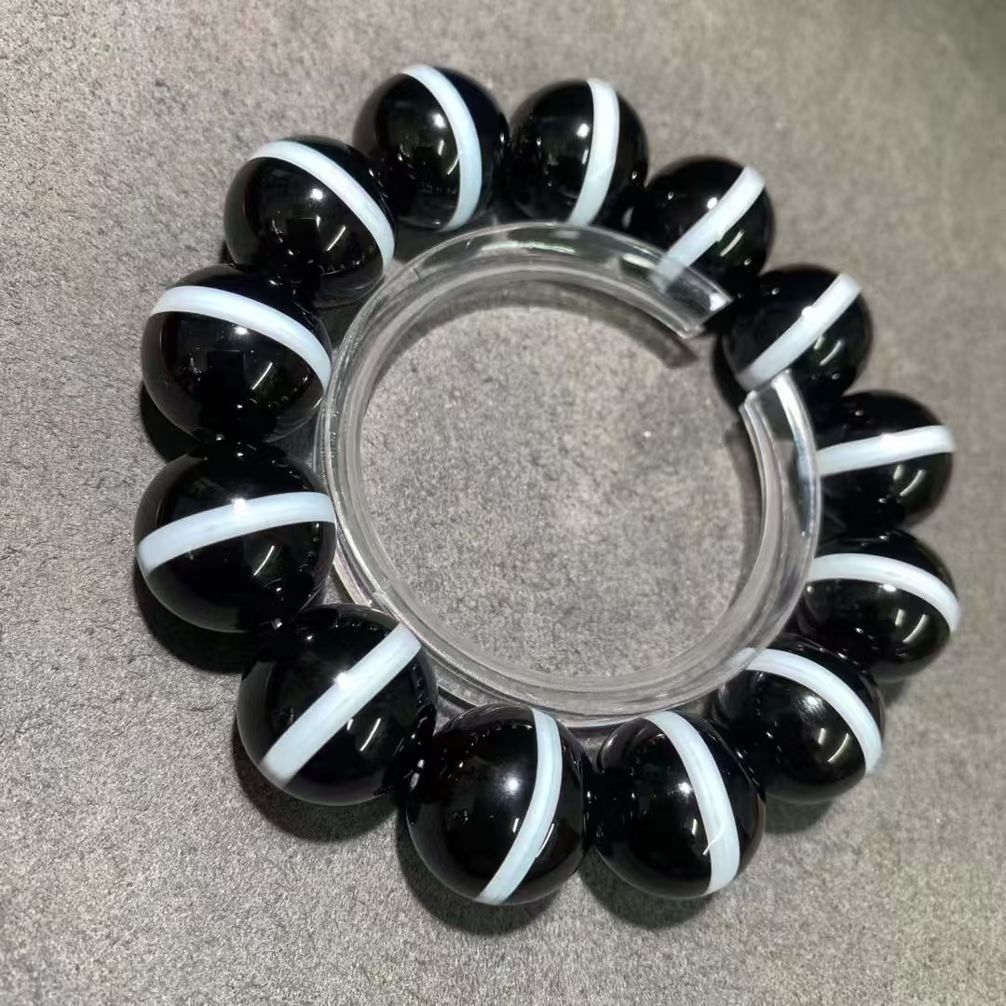 天珠手串 高油 老料 黑白 药师 手链 18.3mm
