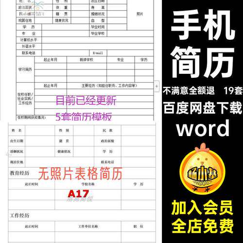 19套空白制作档模版电子简历手机word空白19套求职可手机