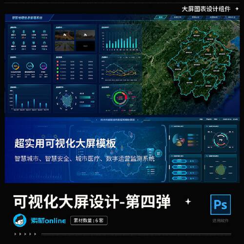321个大屏编辑后台可视化UI管理系统图表UI设计可视化PS