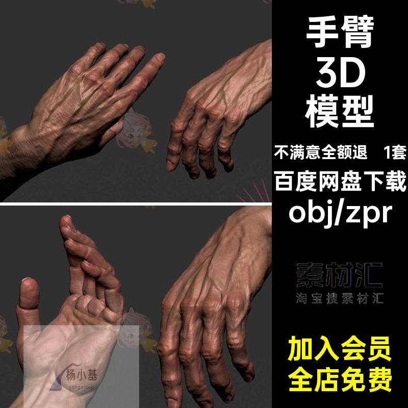 1套男人胳膊手掌3D模型贴图3d写实素材白设计obj建模zb无C4D膜