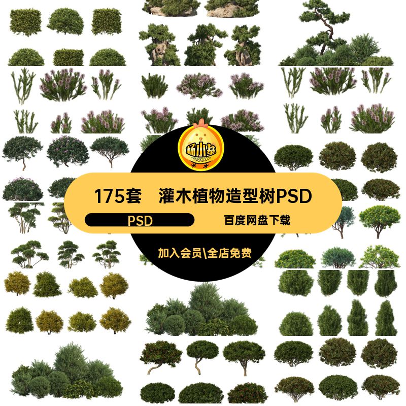 175套灌木植物造型树PSD效果图园林精美抠组团免景观球高杆修剪