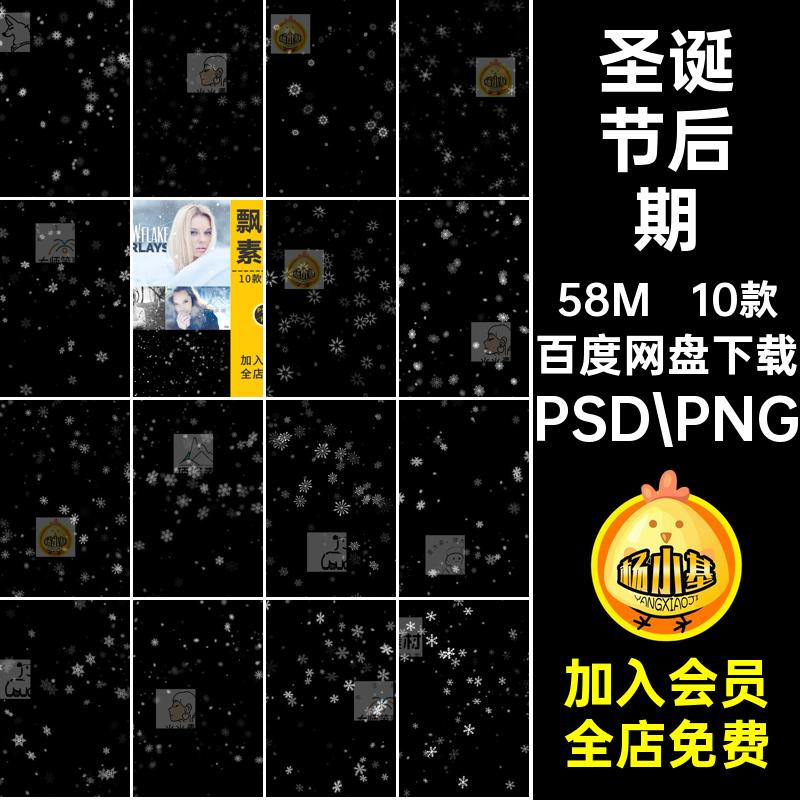 10款冬天冰花落雪下雪免抠素材唯美雪地PS合成飘雪后期圣诞节飘落