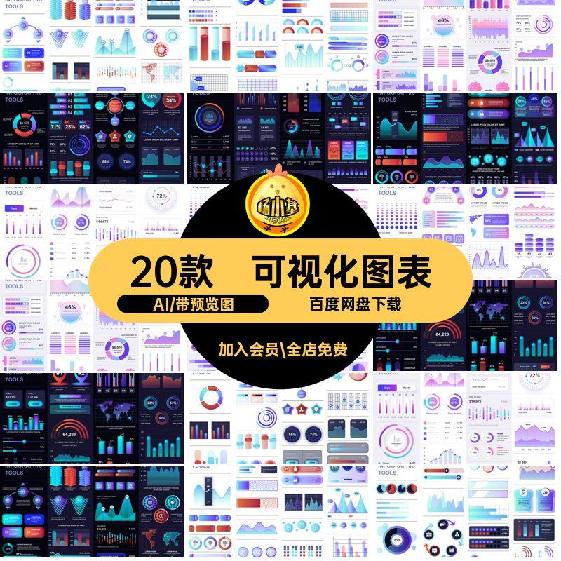 设计文件形状AI信息图表20款数据统计仪表盘圆柱可视化矢量曲线图