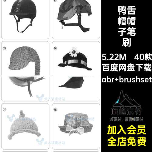 帽子礼帽鸭舌帽渔夫帽ps笔刷遮阳帽iPad笔刷设计素材