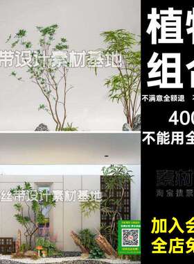 2026庭院小品植物SU组合大师造景苔藓模型石头地形微草图景
