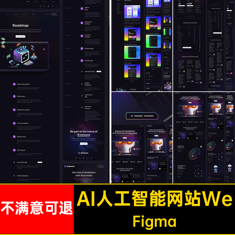 AI人工智能网站WebUI酷暗端界面大模型Figma模板炫色调Figma端
