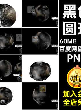 20款艺术纹理免抠黑色PNG素材抽象漆面圆球高科技概念底纹球