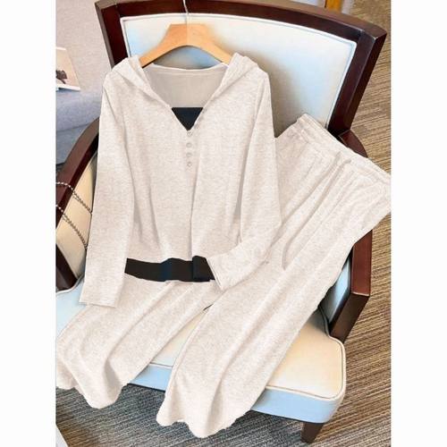 2025秋季新款两件套女大码显瘦遮肉连帽卫衣女垂感糯米裤时尚套装