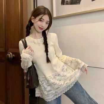 甜美少女蕾丝打底衫女