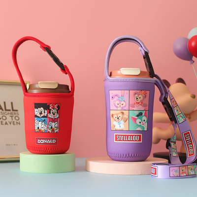 适用Vanow双饮玻璃咖啡杯的成人手提或斜跨儿童成卡通旅行保护套