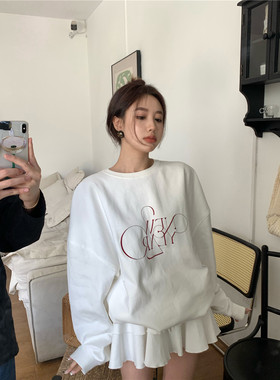 休闲运动套装女2025春秋新款韩版宽松字母卫衣蓬蓬蛋糕裙两件套