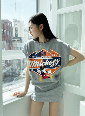 韩国东大门25SS休闲运动套装女洋气减龄卡通图案背心上衣半身裙