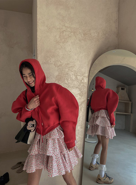 卫衣潮ins女2023春夏新款设计感小众廓形连帽拉链短款外套开衫潮