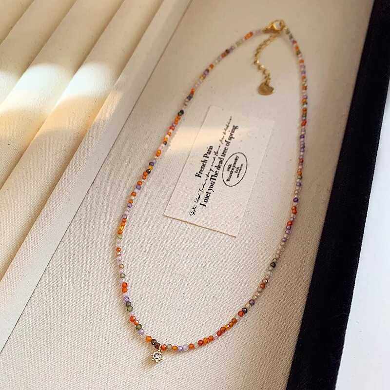 混色锆石多巴胺串珠项链配饰女轻奢小众颈链气质网红糖果色锁骨链