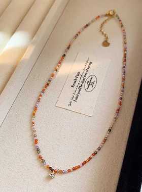 高级撞色小众串珠项链raspberry
