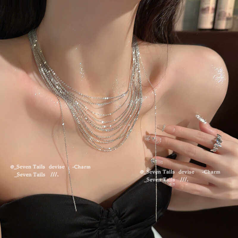 波光粼粼！多层叠戴流苏项链2024新款爆款轻奢小众锁骨链网红配饰