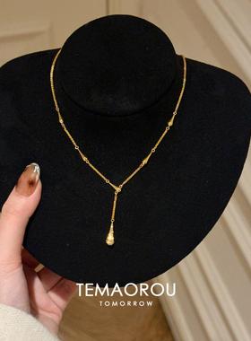 秋冬可抽拉项链金水滴吊坠钛钢