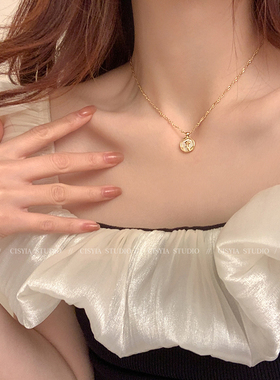 法式复古玫瑰花项链女轻奢高级设计感小众锁骨链颈链2023年新款潮