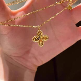 S925银黄金色碎碎冰四叶草项链女款2024新款高级感秋冬毛衣链女