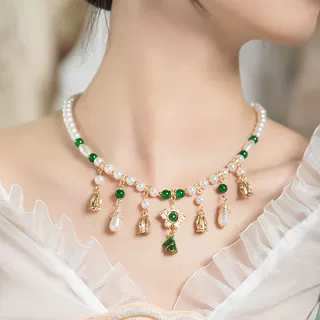 【咸粽】古风汉服端午节软璎珞深绿色粽子项链国风配饰首饰套装女