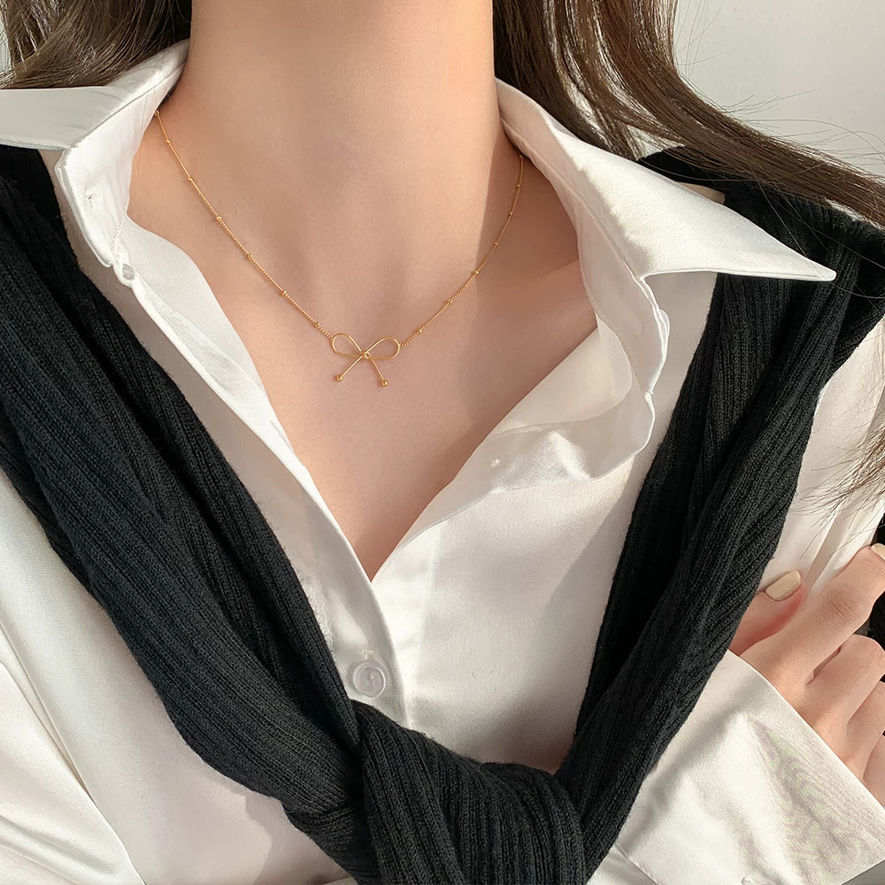 纯欲蝴蝶结项链女ins风轻奢小众设计感锁骨链甜美小清新气质颈链