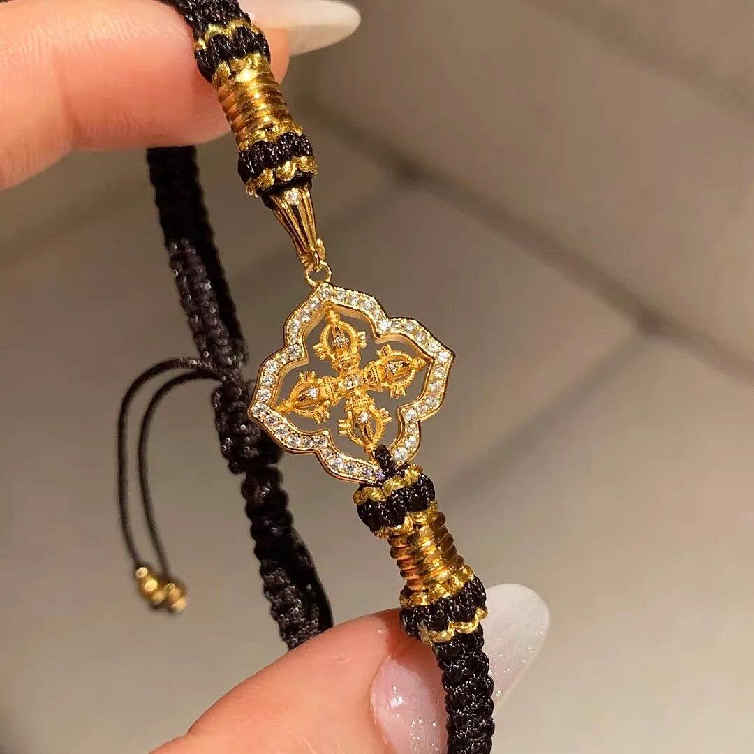 18K金色镶钻金刚杵手链