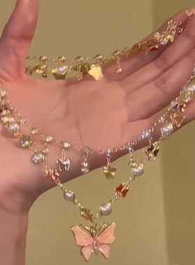 小众设计粉蝶兰芙公主轻奢锁骨链