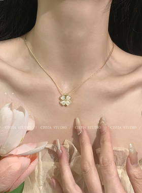 四叶草猫眼石项链女小众设计高级感锁骨链简约百搭颈链温柔气质