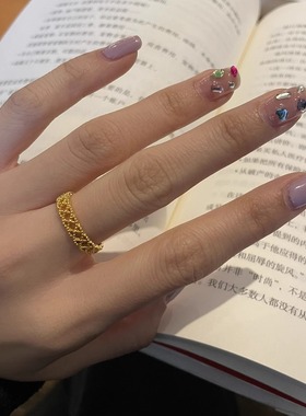 小红书同款金色镂空戒指时尚潮流小众设计素圈轻奢风百搭指环