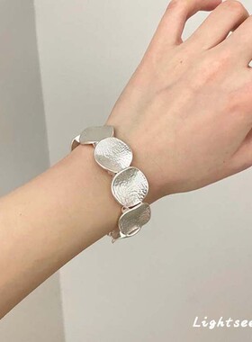 复古银色几何圆形拼接金属手镯