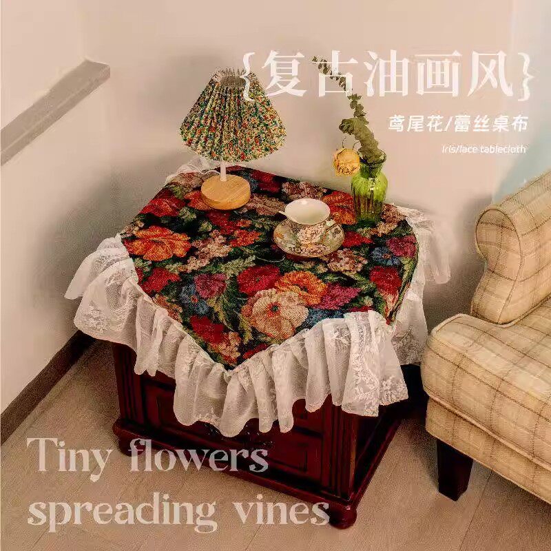 美式布艺餐桌布高级感复古莫奈花桌布